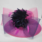 Wide Brim Kentucky Derby Hat, Ascot Hat for Wedding & Tea Party, Garden Party Hat, Mother of the Bride, Church Fuchsia Pink W Navy Blue