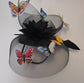 Kentucky Derby Wedding Feather w Butterflies  Floral Organza w Sinamay Headband Fascinator Hat Cocktail Black