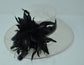 White Sinamay Derby Hat: Black Feather Flower, Wide Brim