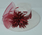 Wide Brim Sinamay Derby Hat: White & Burgundy Feather Flower
