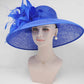 Royal Blue Derby Hat: Feather Flowers, Wide Brim Sinamay
