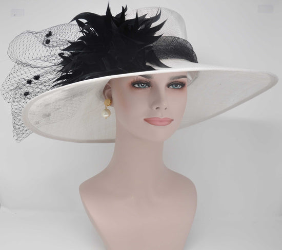 Sinamay Kentucky Derby Hat: Wide Brim Feathered Church Wedding Hat