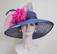 Navy Sinamay Kentucky Derby Hat: Wide Brim Royal Ascot Wedding Hat