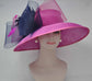 Wide Brim Kentucky Derby Hat, Ascot Hat for Wedding & Tea Party, Garden Party Hat, Mother of the Bride, Church Fuchsia Pink W Navy Blue
