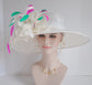 Wide Brim Sinamay Derby Hat: White Feather Church Hat