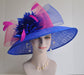 Royal Blue Sinamay Derby Hat: Hot Pink Feather Flowers