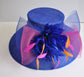 Royal Blue Sinamay Derby Hat: Wide Brim Feather Ascot Hat