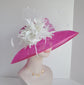 Hot Pink Sinamay Derby Hat: Wide Brim Wedding, Tea Party, Ascot