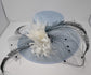Powder Blue Sinamay Derby Hat, Wide Brim Feather Ascot Hat