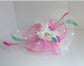 Sinamay Derby Hat: Wide Brim White & Hot Pink Feather Ascot Hat