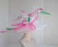 Sinamay Kentucky Derby Hat: Wide Brim White & Hot Pink Feather Ascot Hat