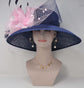 Navy Blue Derby Hat: Feather Flower Tea Party Hat