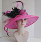 Church Kentucky Derby Hat  Carriage Tea Party Wedding  Hot Pink w Black