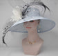 Church Kentucky Derby Hat  Carriage Tea Party Wedding Wide Brim  Royal Ascot Hat in Solid Sinamay Hat Powder Blue w White Feather