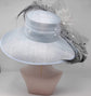 Church Kentucky Derby Hat  Carriage Tea Party Wedding Wide Brim  Royal Ascot Hat in Solid Sinamay Hat Powder Blue w White Feather
