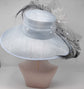 Powder Blue Sinamay Derby Hat, Wide Brim Feather Ascot Hat