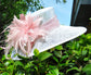 Wide Brim Sinamay Kentucky Derby Hat: White with Blush Feathers
