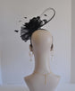 Kentucky Derby Feather Floral Sinamay Headband Fascinator  Hat Black