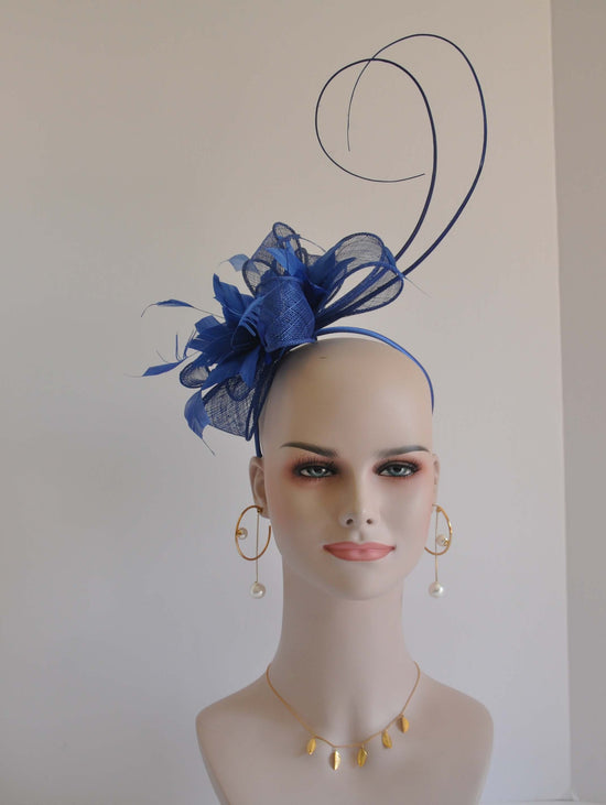 DerbyFeather Floral Sinamay Headband Fascinator Hat Cocktail Blue