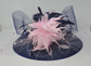 Navy Blue Derby Hat: Feather Flower Tea Party Hat