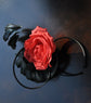 Red Silk Rose Fascinator Hat, Black Sinamay Headband, Races Hat
