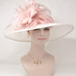 Wide Brim Sinamay Kentucky Derby Hat: White with Blush Feathers