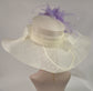 Off White /Ivory w lavender Feather Flower Kentucky Derby Church Hat, Wedding Hat, Easter Hat, Tea Party Hat