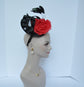 Red Silk Flower with black  Sinamay Fascinator Hat bridal hat, royal ascot hat, kentucky derby hat, races hat