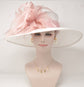 Wide Brim Sinamay Kentucky Derby Hat: White with Blush Feathers