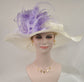 Off White /Ivory w lavender Feather Flower Kentucky Derby Church Hat, Wedding Hat, Easter Hat, Tea Party Hat
