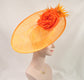 Wide Brim Kentucky Derby Fascinator Hat, Ascot Hat for Wedding & Tea Party, Garden Party Hat, Mother of the Bride, Church-Orange