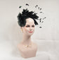Black Silk Flower Fascinator Hat: Goose & Rooster Feather Headband
