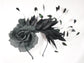 Black Silk Flower Fascinator Hat: Goose & Rooster Feather Headband