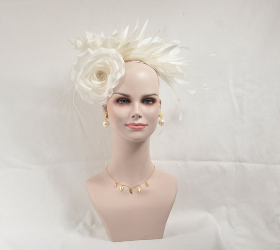 Wide Brim Kentucky Derby Fascinator  Hat, Ascot Hat for Wedding & Tea Party, Garden Party Hat, Mother of the Bride, Church- Ivory