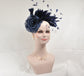 Navy Blue Silk Flower Fascinator Hat: Feather Headband