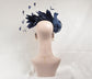 Navy Blue Silk Flower Fascinator Hat: Feather Headband