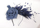 Navy Blue Silk Flower Fascinator Hat: Feather Headband