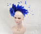 Royal Blue Silk Flower Fascinator Hat: Feather Headband