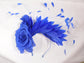 Royal Blue Silk Flower Fascinator Hat: Feather Headband