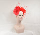 Red Silk Flower Fascinator Hat: Goose & Rooster Feather Headband