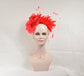 Red Silk Flower Fascinator Hat: Goose & Rooster Feather Headband