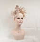 Champagne Silk Flower Fascinator Hat: Goose & Rooster Feathers