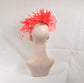 Coral Pink Silk Flower Fascinator Hat: Goose & Rooster Feathers Headband