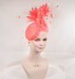 Coral Pink Fascinator Hat: Sinamay, Silk Flower & Feather Headband