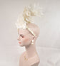 Ivory Sinamay Fascinator Hat with Silk Flower & Feathers