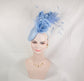 Powder Blue Sinamay Fascinator Hat: Silk Flower & Feather Headband