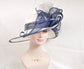White & Navy Sinamay Derby Hat: Wide Brim Kentucky Tea Party