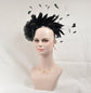 Black Silk Flower Fascinator Hat: Goose & Rooster Feather Headband