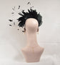Black Silk Flower Fascinator Hat: Goose & Rooster Feather Headband