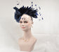 Navy Blue Silk Flower Fascinator Hat: Feather Headband